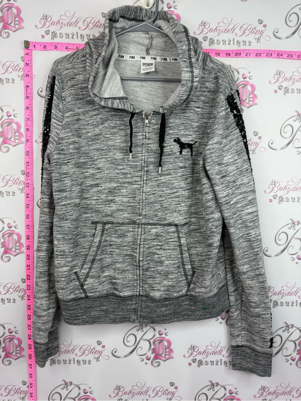 PINK Victoria secret sequins sweater Marled Sequin-Trim Zip Hoodie 2014